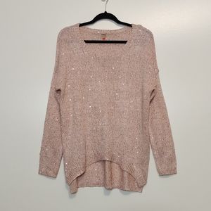 ONLY Blue Behavior blush pink sequin high low pullover knit sweater
